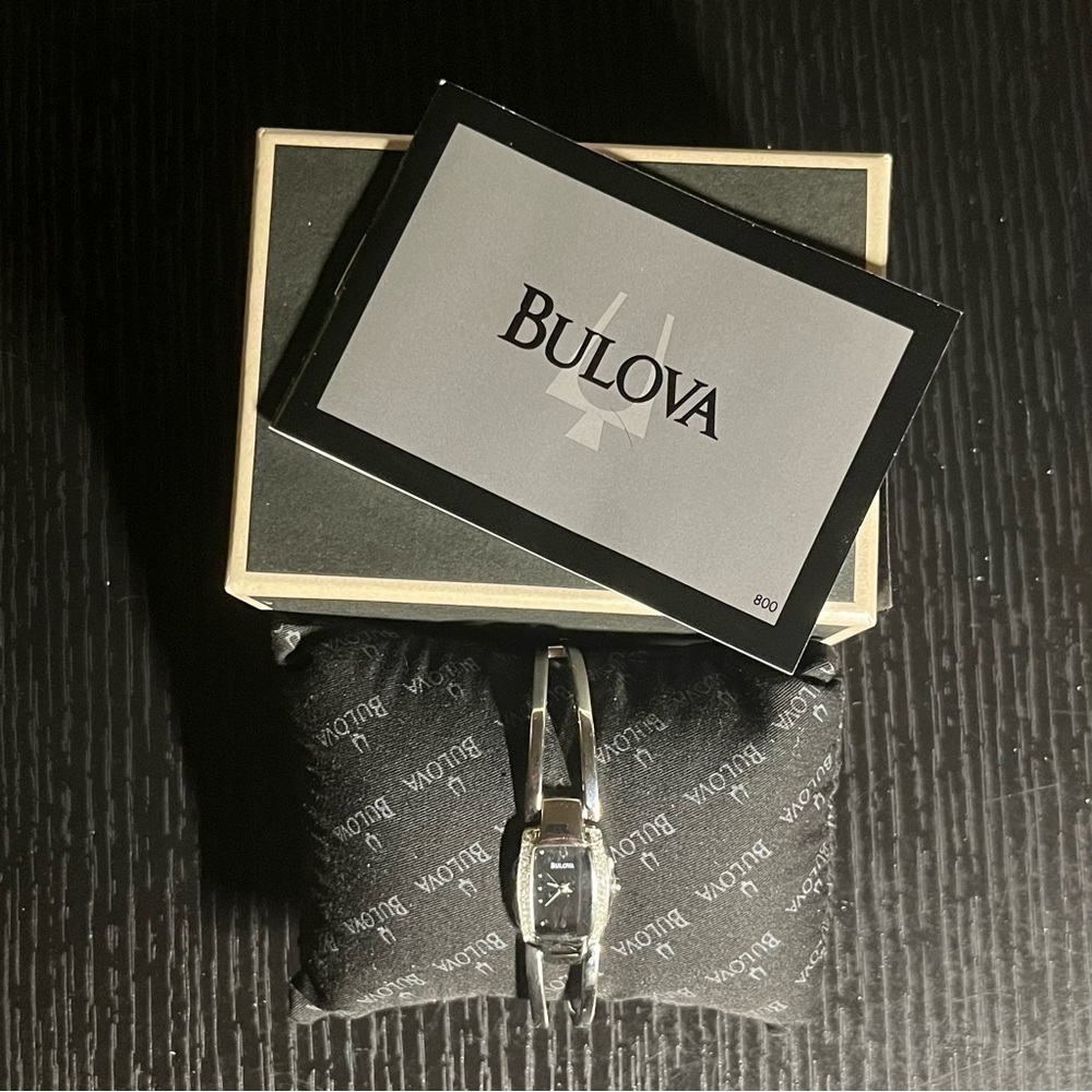 Bulova Swarovski Watch Silver Black Dial - Picture 5 of 5